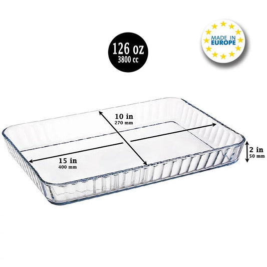 Pasabahce Glass Baking Dish, Rectangular Glass Casserole Dish, 126 Oz