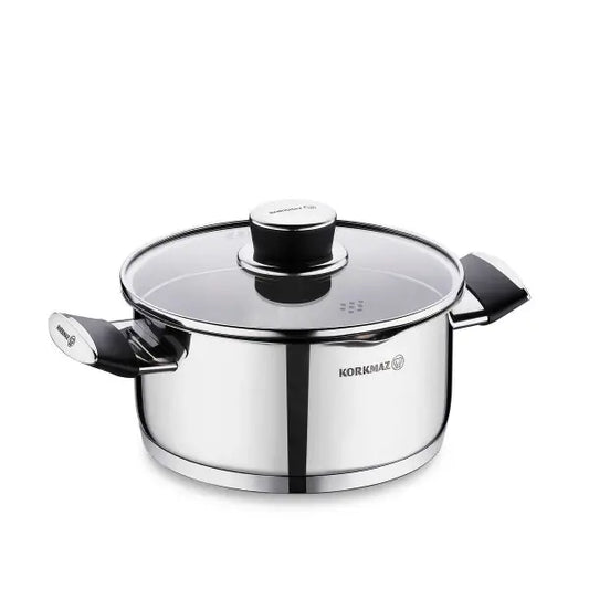 Korkmaz Pera 20 cm Saucepot with Strainer Lid – Compact Stainless Steel Cooking Pot