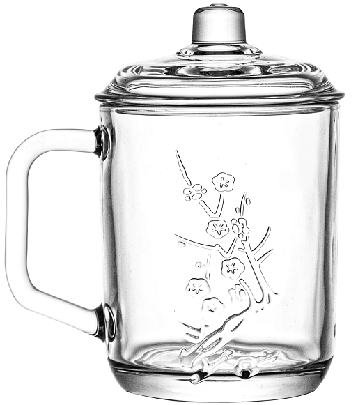 Blossom Relief Glass Tea Mug with Lid 390ml