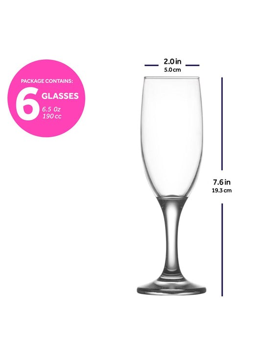 LAV Misket 6-piece champagne glasses set, 6.5 oz, 190 cc, clear glassware, 7.6 inch tall”