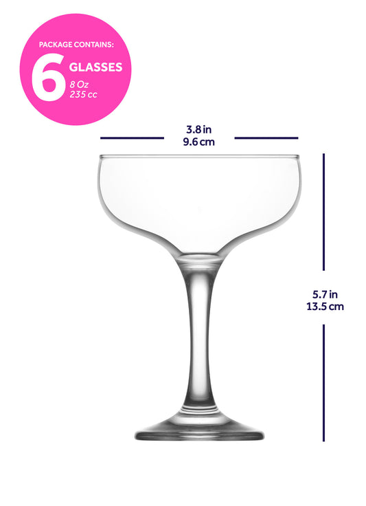 LAV Misket 6-Piece Coupe Cocktail Glasses, 8 Oz