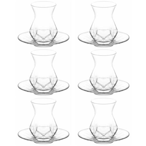 Lav Alya Unique Design Tea Glasses Set 6-Piece Glass, 6- Piece Saucer. 12-Piece