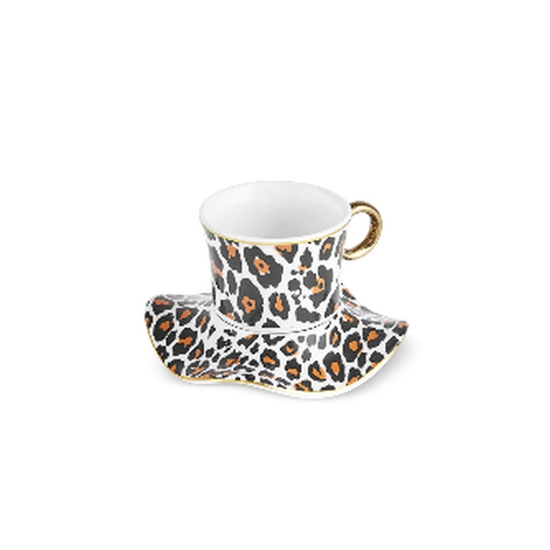 Karaca Zerrin 6-Person Porcelain Turkish Coffee Cup Set - Leopard Wave Saucer (12-Piece)
