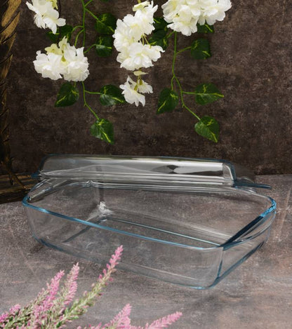 Pasabahce Borcam 2.75 L Rectangular Glass Casserole with Lid – Oven-Safe Bakeware