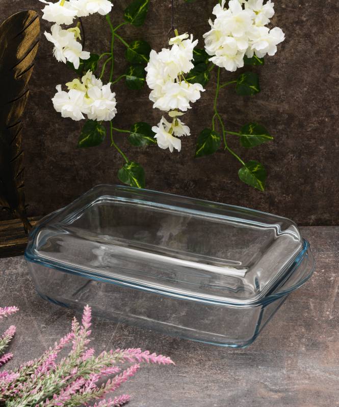 Pasabahce Borcam 2.75 L Rectangular Glass Casserole with Lid – Oven-Safe Bakeware