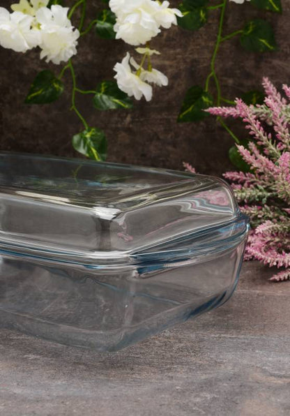 Pasabahce Borcam 2.75 L Rectangular Glass Casserole with Lid – Oven-Safe Bakeware