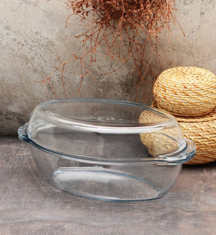 Pasabahce Borcam Oval Glass Casserole with Lid – 2.85 L | Oven‑Safe Covered Dish