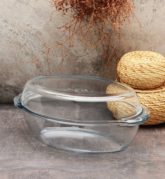 Pasabahce Borcam Oval Glass Casserole with Lid – 2.85 L | Oven‑Safe Covered Dish