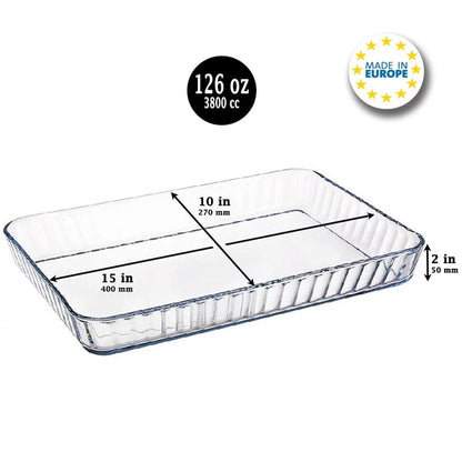 Pasabahce Glass Baking Dish, Rectangular Glass Casserole Dish, 126 Oz