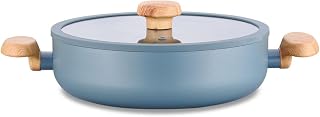Korkmaz Mia Sera Mint Green Non-Stick Ceramic Shallow Casserole Braiser with Glass Lid 28x7.5 cm - A3839