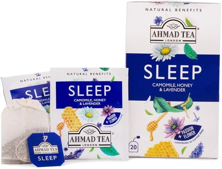 Ahmad Tea Herbal Tea, Camomile, Honey, & Lavender 'Sleep' Natural Benefits Teabags, 20 ct (Pack of 6) - Decaffeinated & Sugar-Free