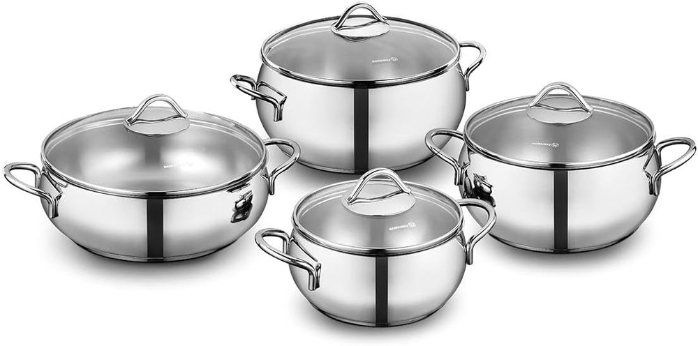 Korkmaz Tombik 8-Piece Premium Stainless Steel Induction Cookware Pots and Pans Set - A1807