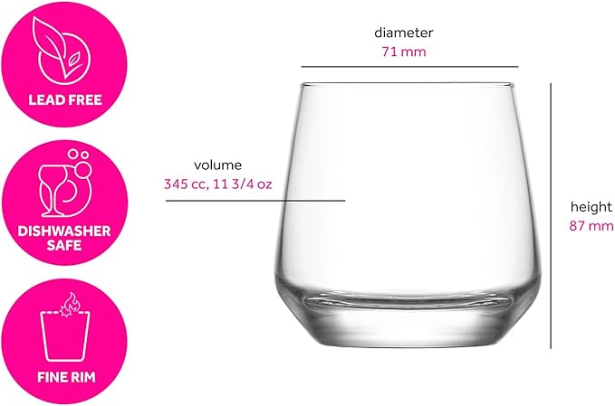 LAV Lal 6-Piece Clear Glass Tumblers Set, 11.75 oz