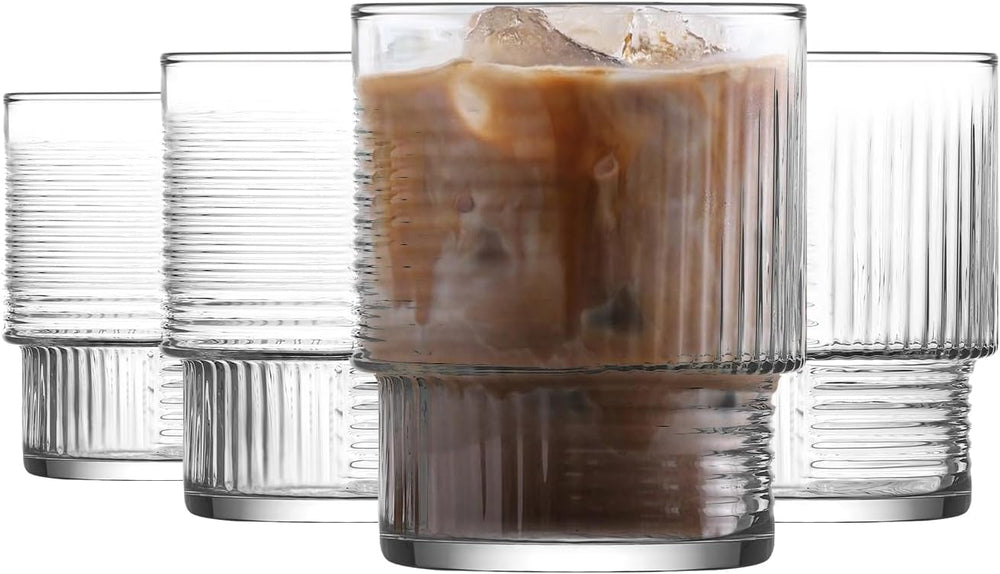 lav Beverage Glasses Set of 6 | Aesthetic Iced Coffee Glass | Soft Drink Glass Set for Serving | Stackable, BPA-Free, Lead-Free | Short | 11 oz