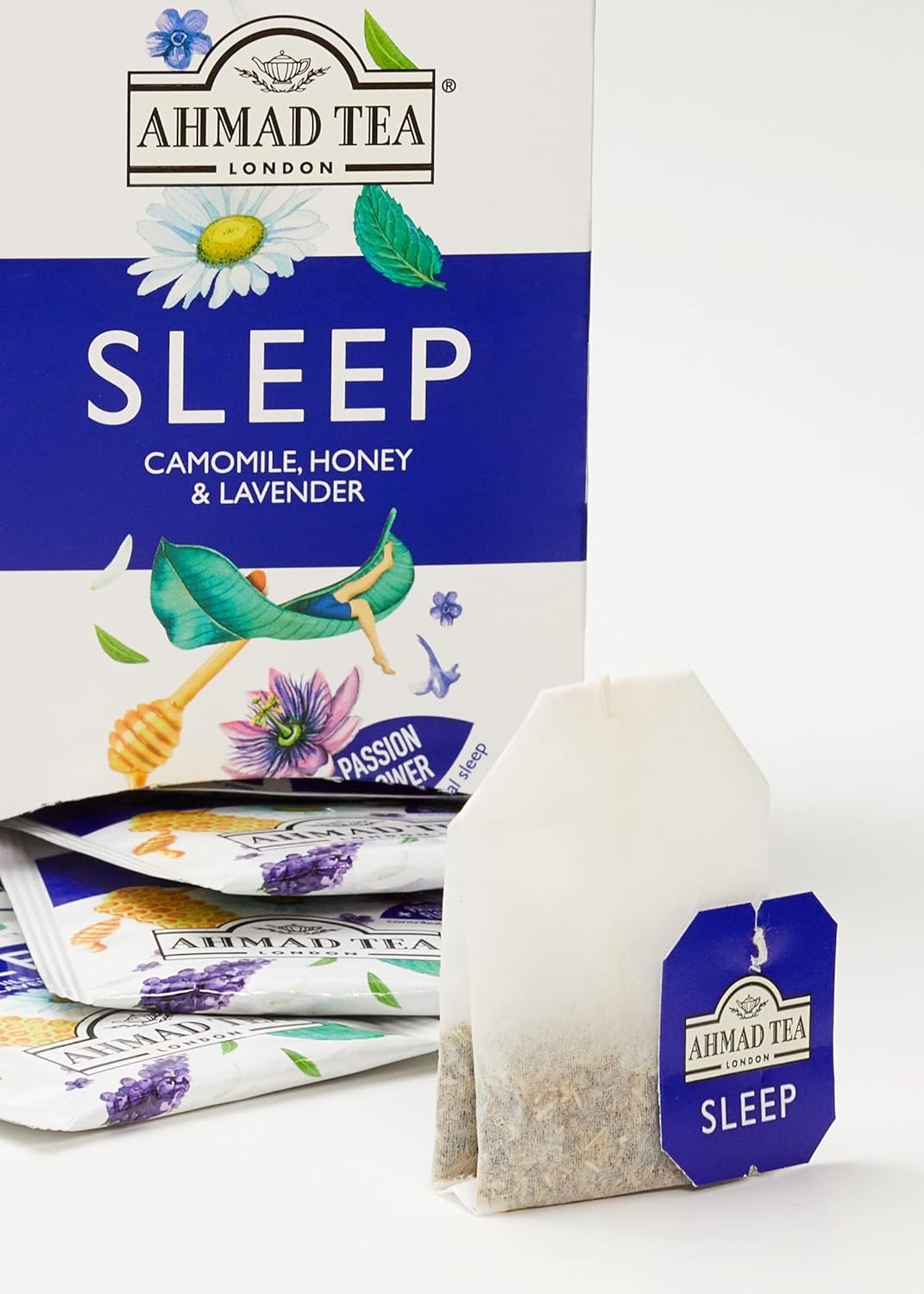 Ahmad Tea Herbal Tea, Camomile, Honey, & Lavender 'Sleep' Natural Benefits Teabags, 20 ct (Pack of 6) - Decaffeinated & Sugar-Free