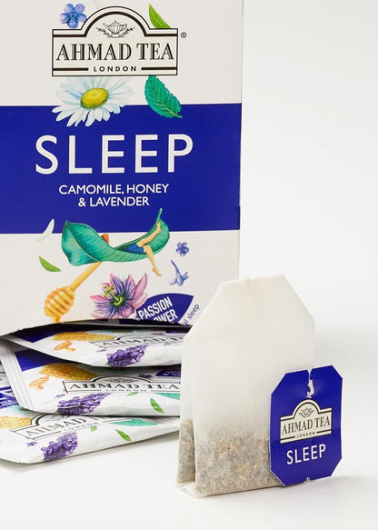 Ahmad Tea Herbal Tea, Camomile, Honey, & Lavender 'Sleep' Natural Benefits Teabags, 20 ct (Pack of 6) - Decaffeinated & Sugar-Free