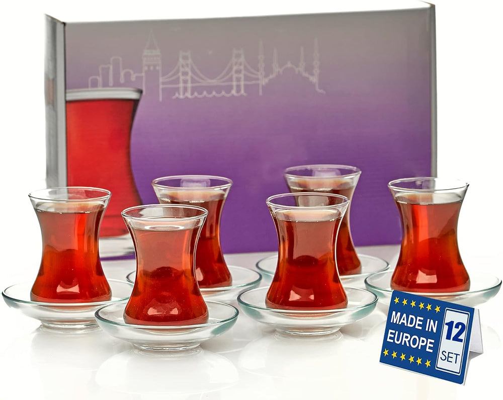The Buybox Turkish Tea Glasses And Saucers Set (12 Pieces), Arabic Persian Tea Cups (4oz/120ml)