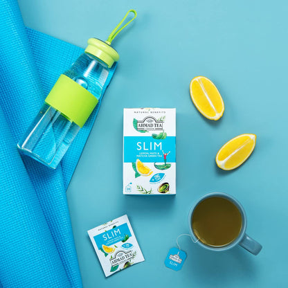 Ahmad Tea Green Tea, Lemon, Mate, & Matcha 'Slim' Natural Benefits Teabags, 20 ct (Pack of 1) - Caffeinated & Sugar-Free