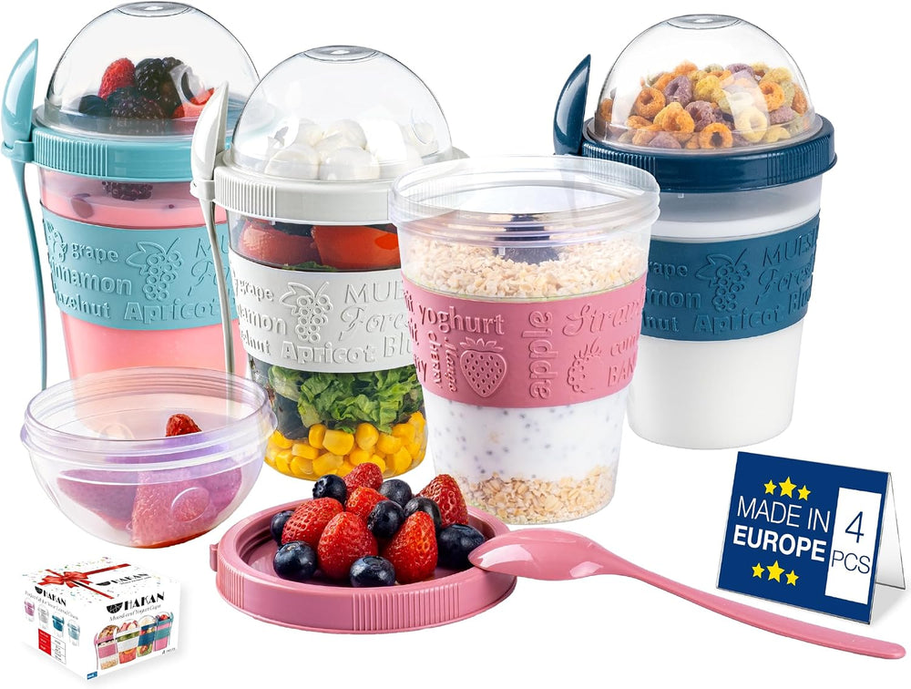 HAKAN Yogurt Parfait Cups with Lids & Spoons, Overnight Oats Container 20oz
