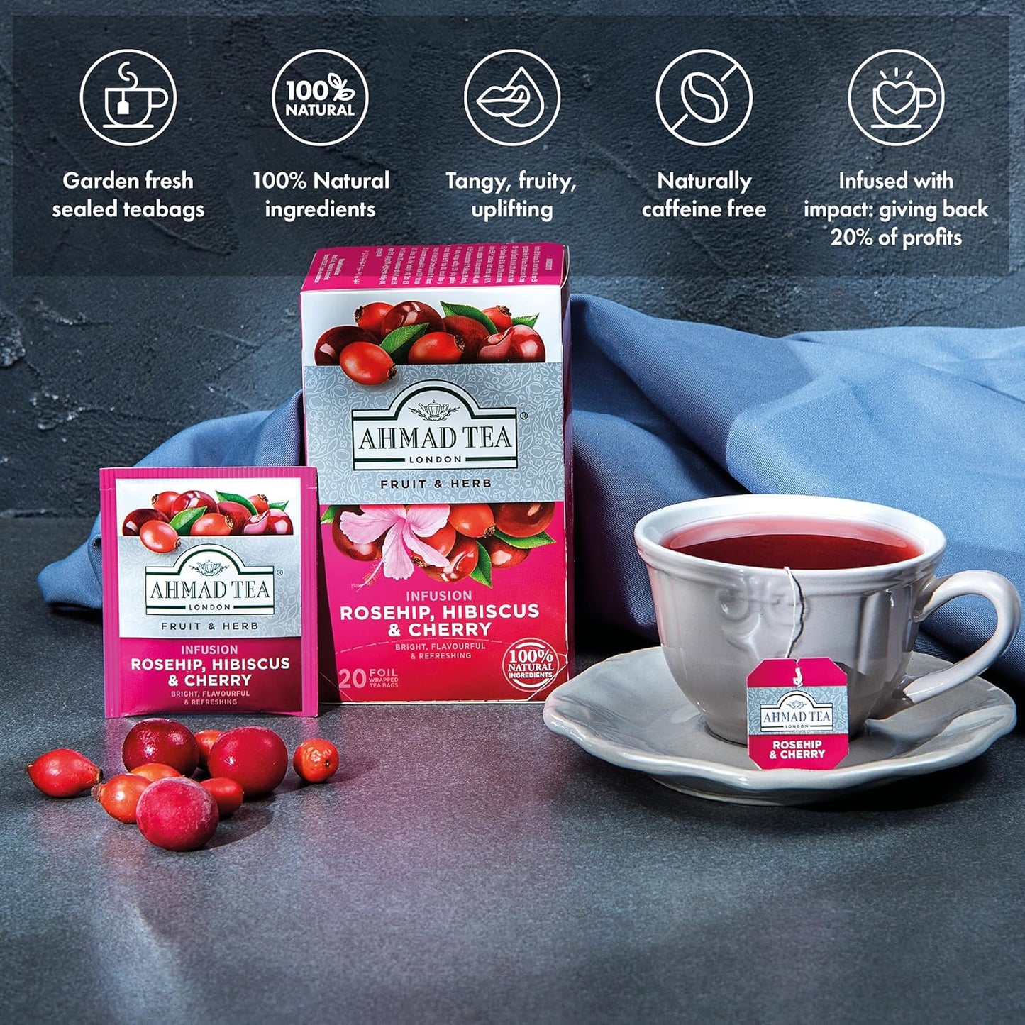 Ahmad Rosehip, Hibiscus & Cherry Herbal Tea | 20 Tea Bags - 1.4 oz.