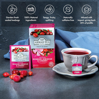 Ahmad Rosehip, Hibiscus & Cherry Herbal Tea | 20 Tea Bags - 1.4 oz.