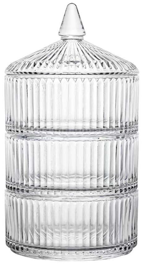 Faceted Crystal Glass Bowl & Container 4-Piece Set (530ml)