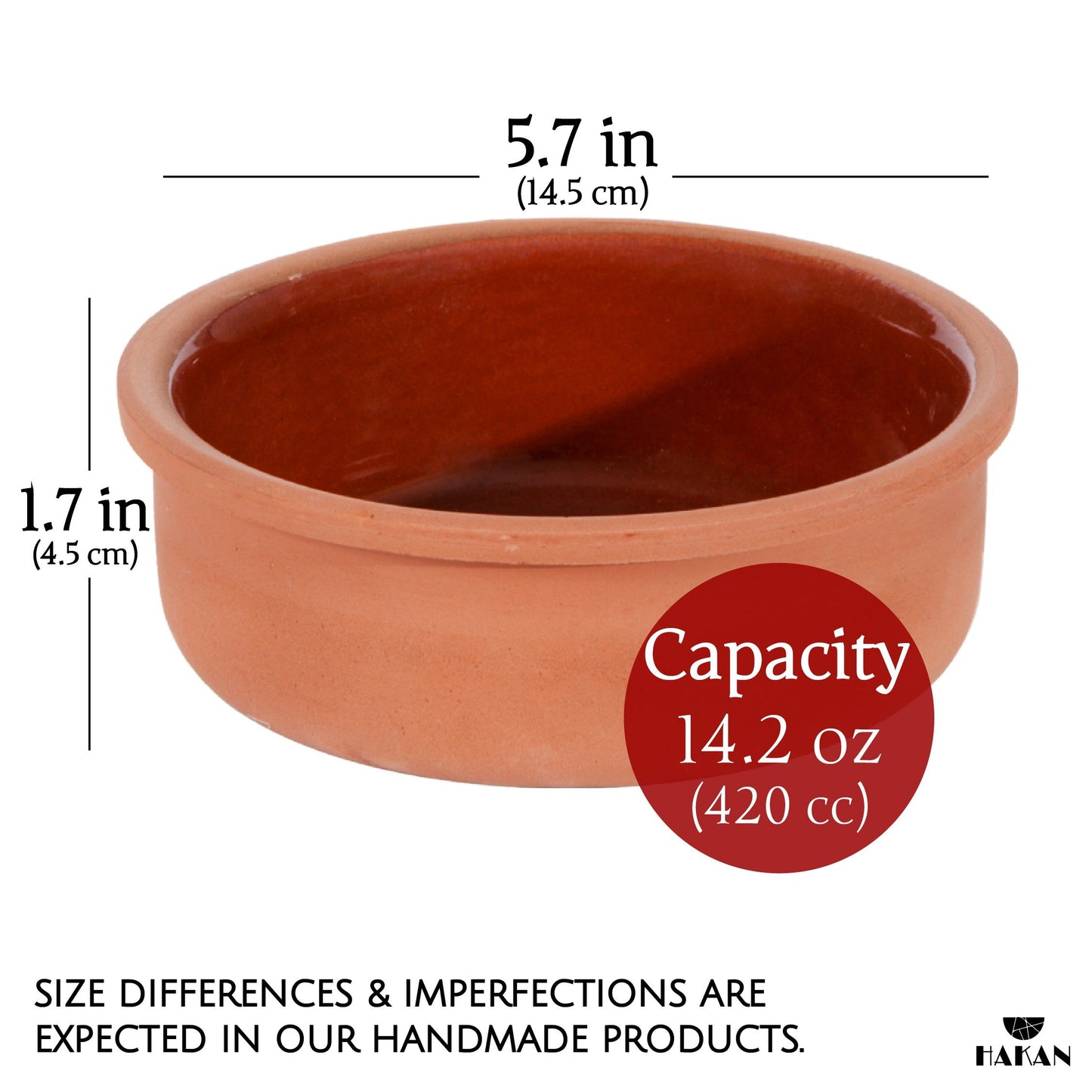 Hakan Athens Clay Bowl Set of 4, Terracotta 5.7-inch Bowls, 14.2 Oz Glazed Inside