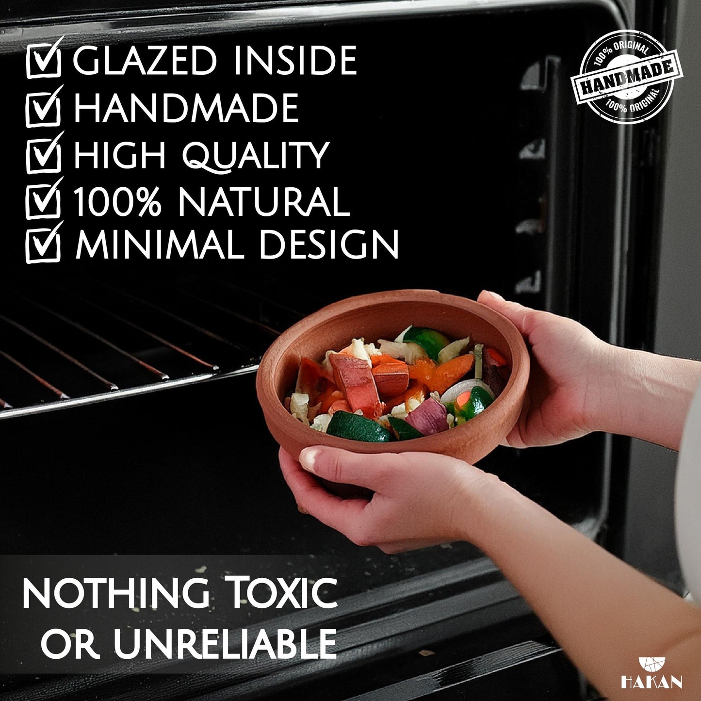 Hakan Athens Clay Bowl Set of 4, Terracotta 5.7-inch Bowls, 14.2 Oz Glazed Inside