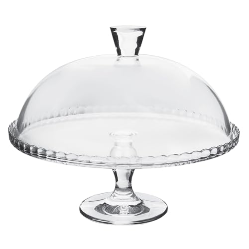 Pasabahce Premium Cake Stand with Dome, Multifunctional Cake Plate, Clear Glass Servicing Tray, Uniqe Desing Cake Stands, Server Plate, Great for Cup Cakes, Cookies, Snacks, and Fruits