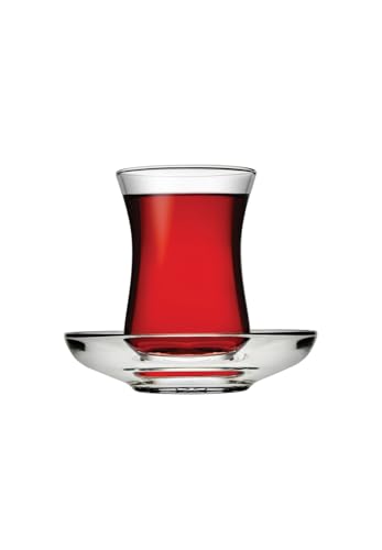 Pasabahce Premium Turkish Tea Cups and Saucers, Set of 12, Perfect for Tea Party, Gifts, Housewarming, Weddings, Anniversary