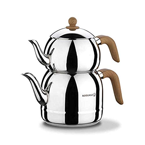 Korkmaz 18/10 Stainless Steel Tea Pot Set, Silicon Handle, 3.5 lt