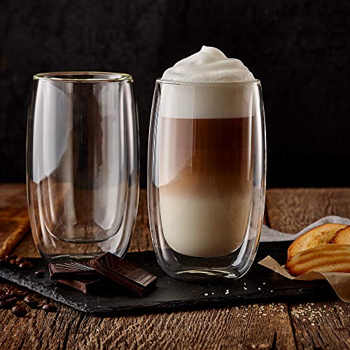 Safdie & Co. 2 PCS Set Insulated, Cappuccino Cups,Glass Coffee Mug, 380ml, Transparent