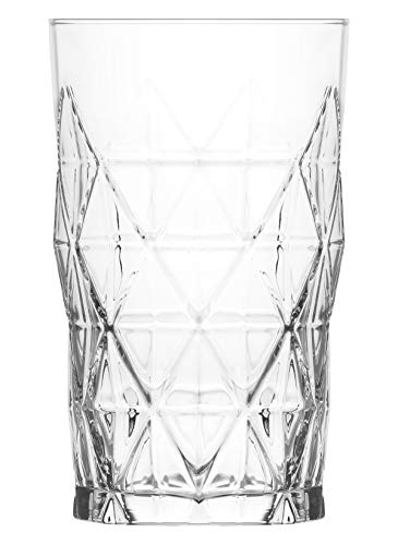 LAV Keops Art Deco Highball Glasses - 460ml - Pack of 6 Vintage Cut Glass Long Drink Cocktail Tumblers