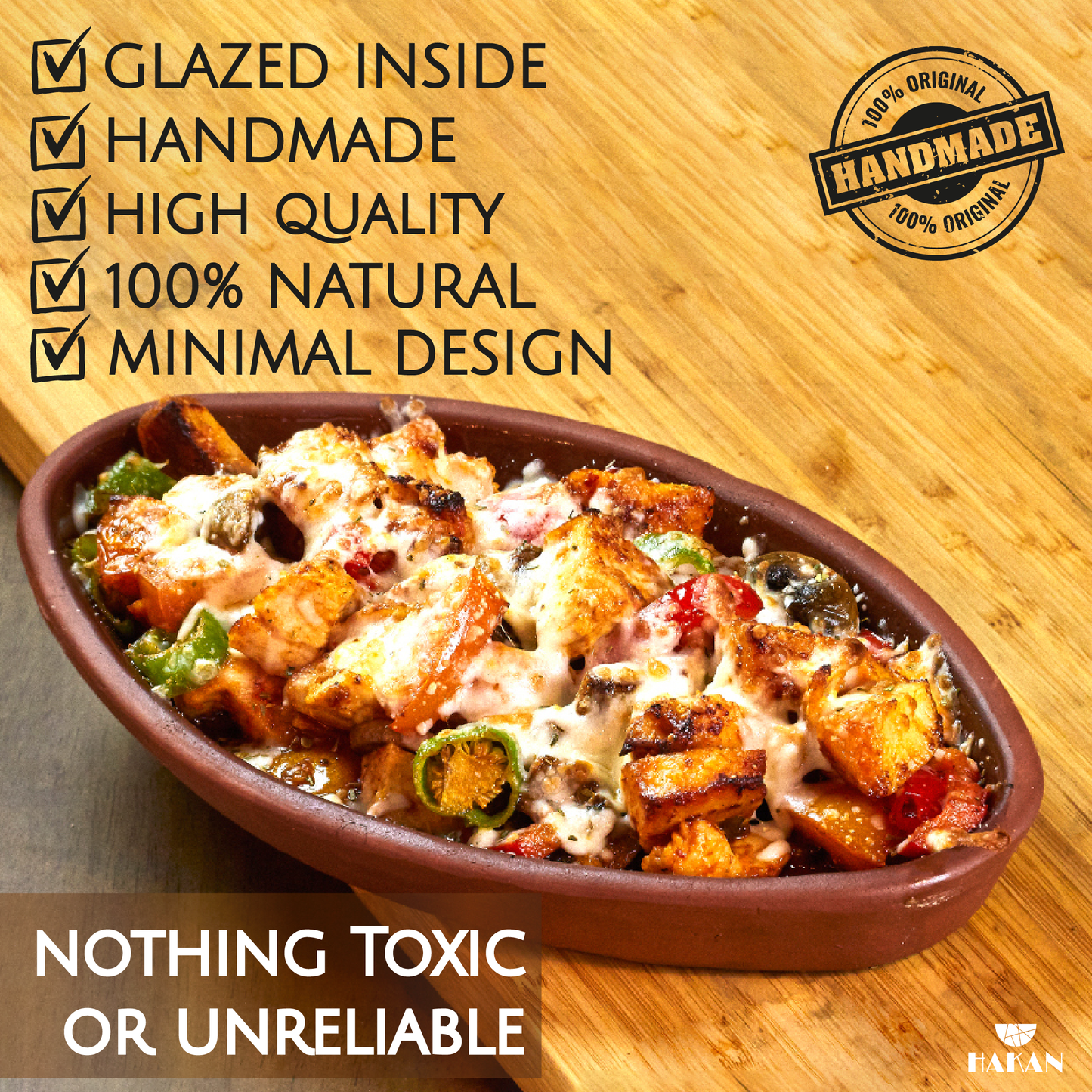 Hakan Bergama Oval Clay Pan Set of 2, 6.2x11.6-inch Large 25.3 Oz Glazed Inside