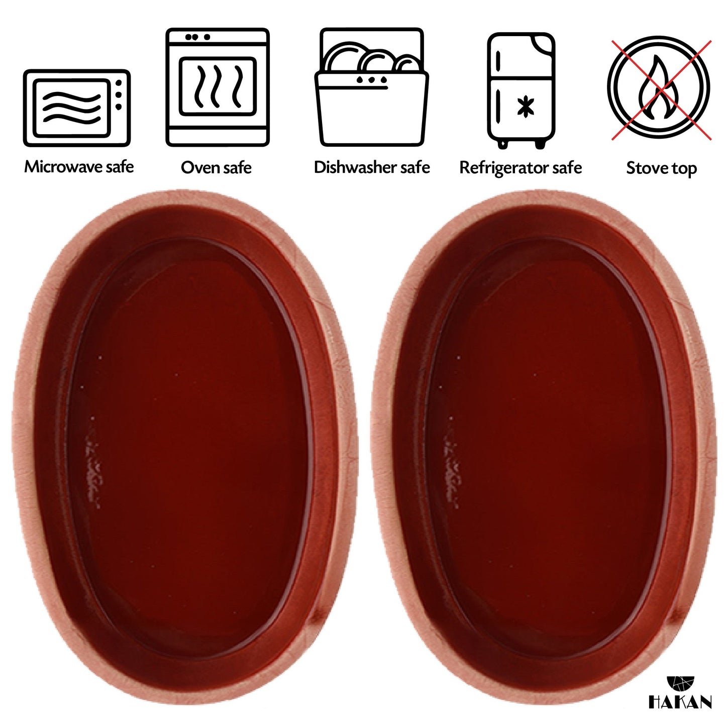 Hakan Bergama Oval Clay Pan Set of 2, 6.2x11.6-inch Large 25.3 Oz Glazed Inside