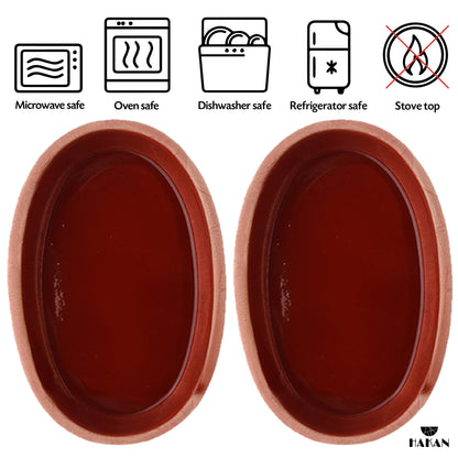 Hakan Bergama Oval Clay Pan Set of 2, 6.2x11.6-inch Large 25.3 Oz Glazed Inside