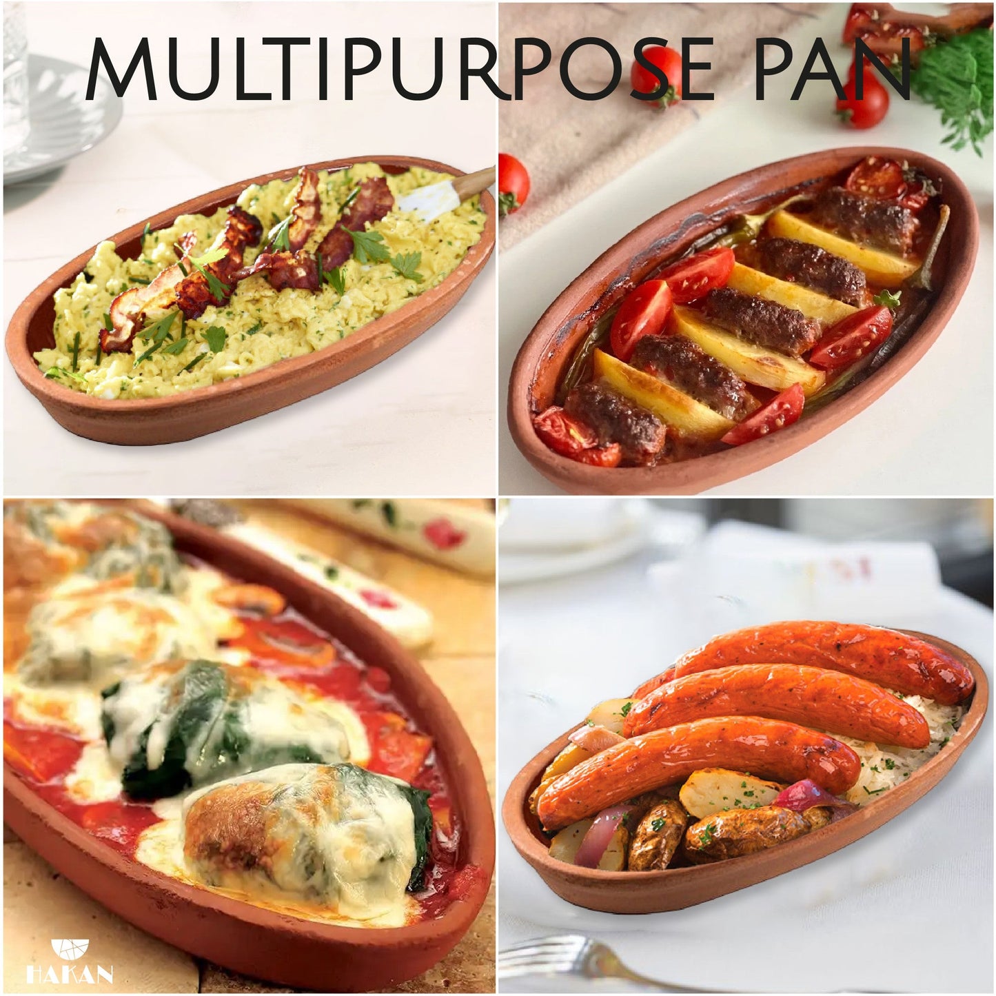 Hakan Bergama Oval Clay Pan Set of 2, 6.2x11.6-inch Large 25.3 Oz Glazed Inside