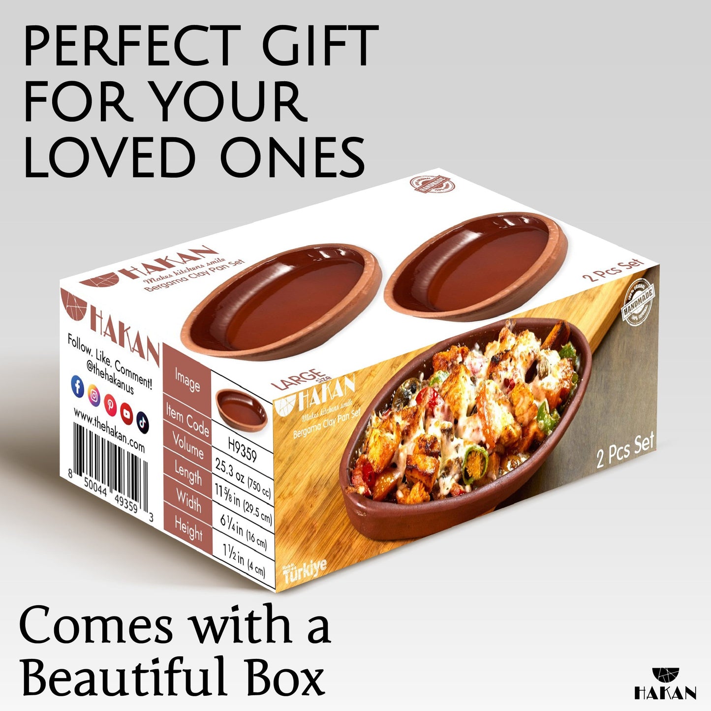 Hakan Bergama Oval Clay Pan Set of 2, 6.2x11.6-inch Large 25.3 Oz Glazed Inside