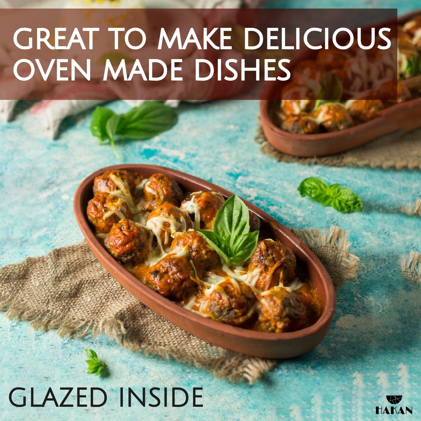 Hakan Bergama Oval Clay Pan Set of 2, 6.2x11.6-inch Large 25.3 Oz Glazed Inside