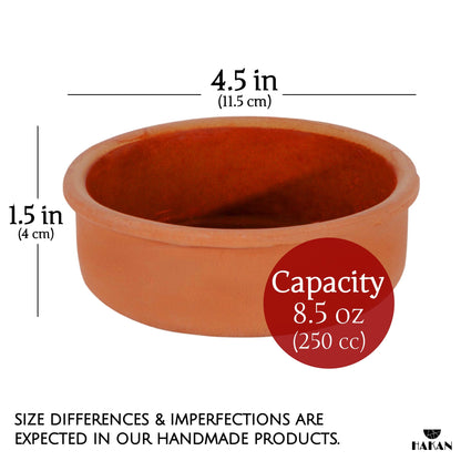 Hakan Hitit Clay Bowl Set of 6, Terracotta 4.5-inch Bowls, 8.5 Oz Glazed Inside