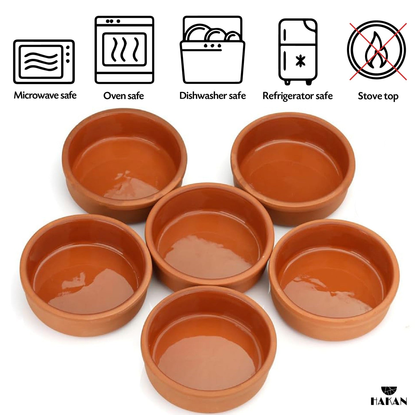 Hakan Hitit Clay Bowl Set of 6, Terracotta 4.5-inch Bowls, 8.5 Oz Glazed Inside