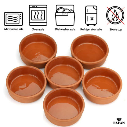 Hakan Hitit Clay Bowl Set of 6, Terracotta 4.5-inch Bowls, 8.5 Oz Glazed Inside