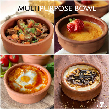 Hakan Hitit Clay Bowl Set of 6, Terracotta 4.5-inch Bowls, 8.5 Oz Glazed Inside