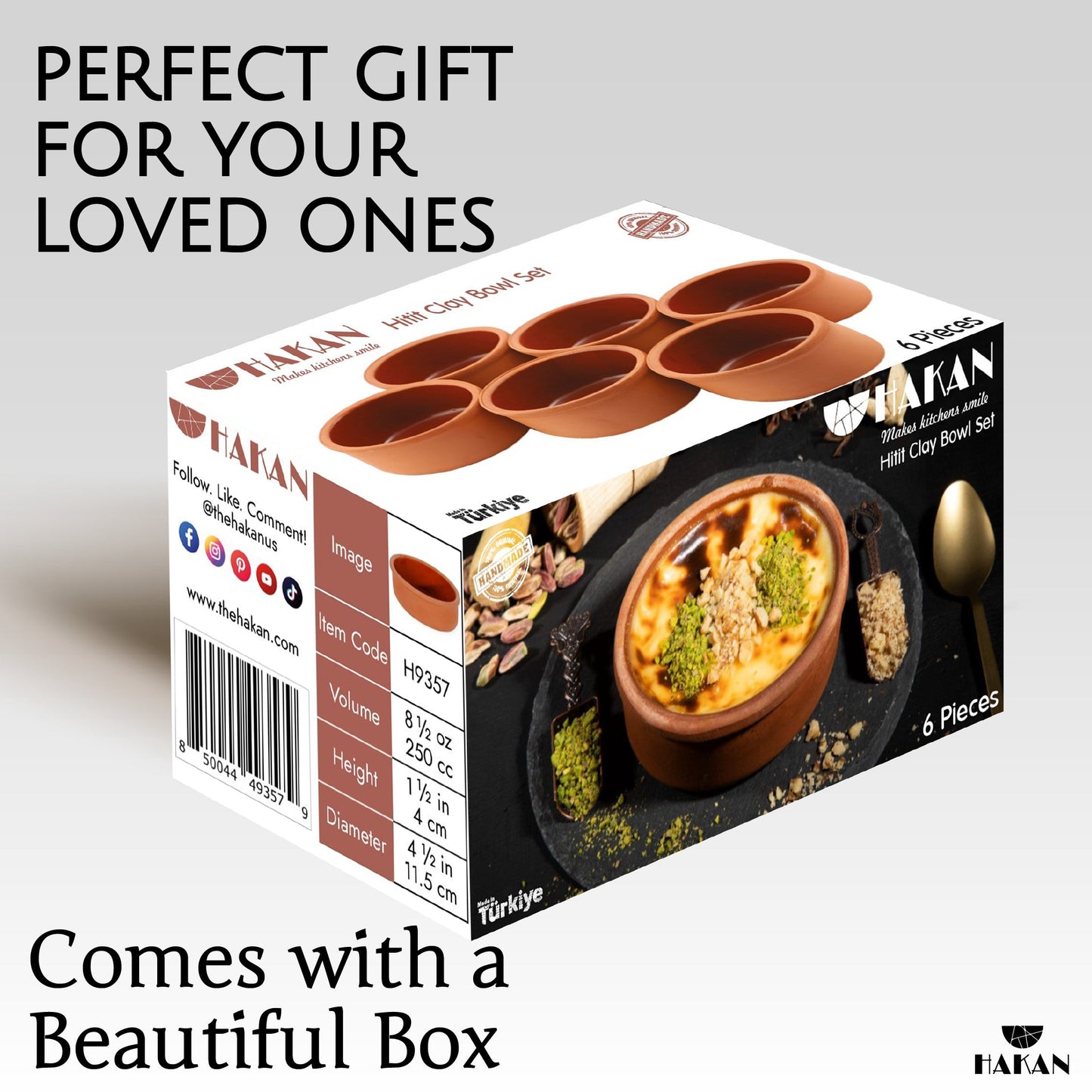 Hakan Hitit Clay Bowl Set of 6, Terracotta 4.5-inch Bowls, 8.5 Oz Glazed Inside