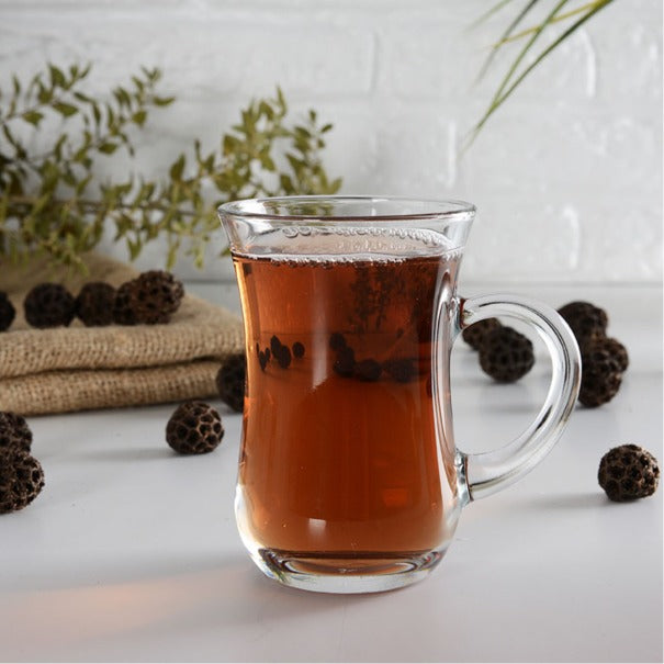 Pasabahce Turkish Tea Glasses With Handle - 145 Ml Transparent Glass Set Of