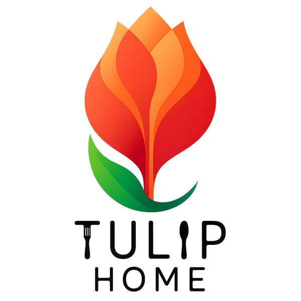 Logo of Tulip Home with a red tulip flower on a white background