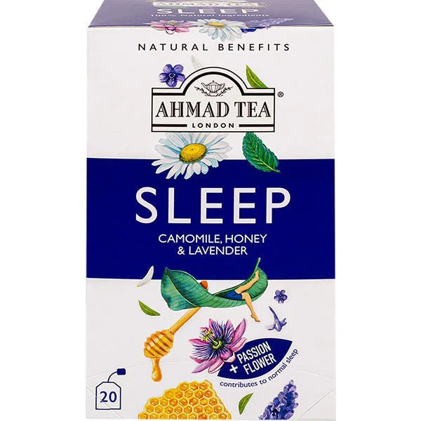 Ahmad Tea Herbal Tea, Camomile, Honey, & Lavender 'Sleep' Natural Benefits Teabags, 20 ct (Pack of 6) - Decaffeinated & Sugar-Free