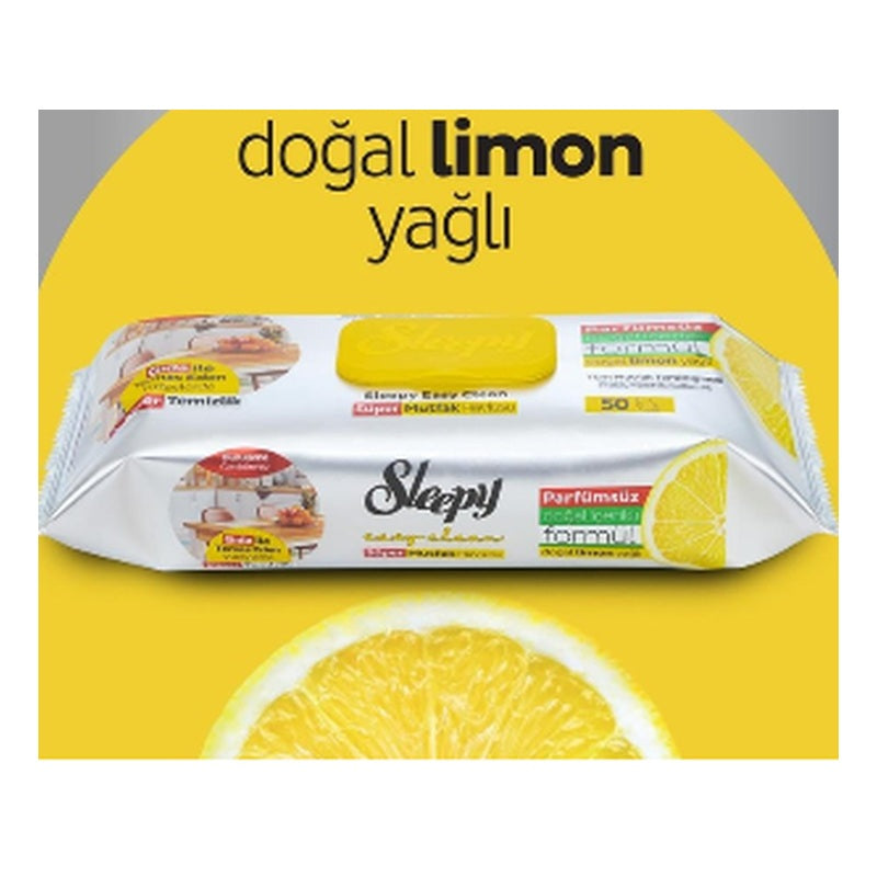 Sleepy Easy Clean Natural Lemon Oil Kitchen Cleaning Wipes - 50 Sheets