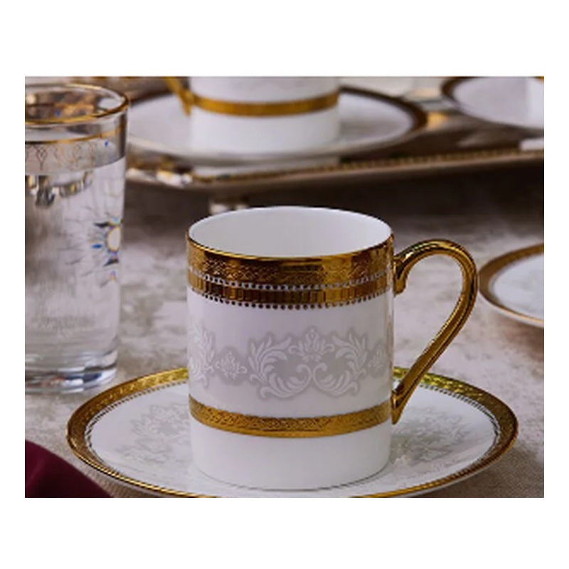 Karaca Charlotte 6-Person Porcelain Turkish Coffee Cup Set - Baroque Gold Filigree (12-Piece)