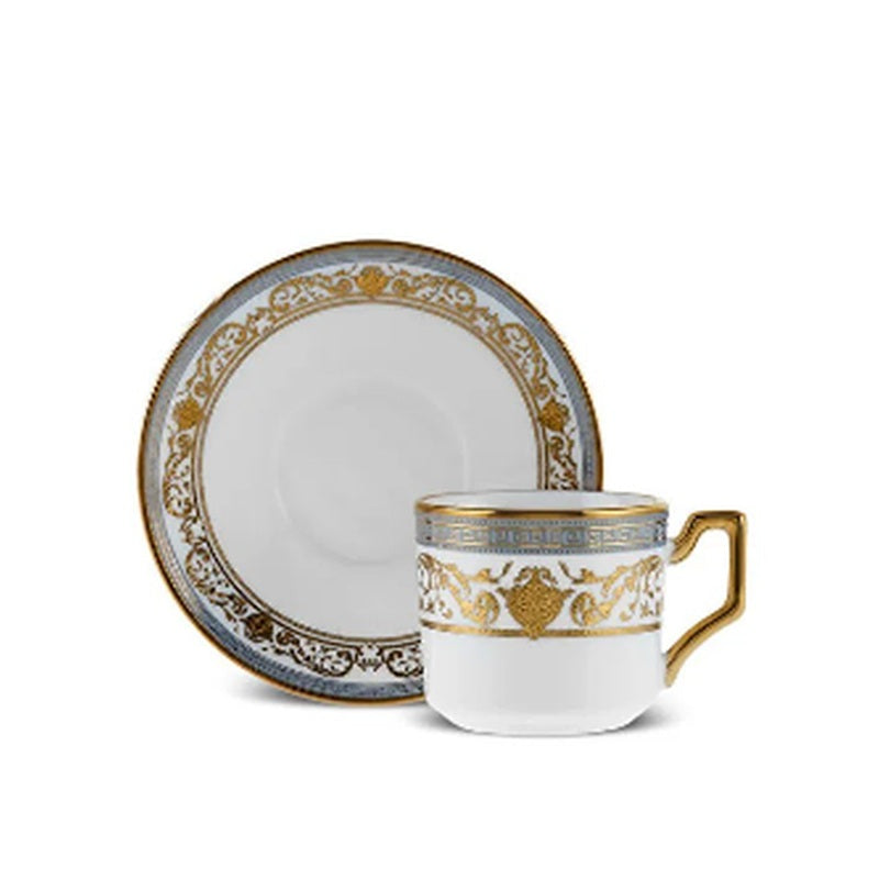 Karaca Armin 6-Person Porcelain Turkish Coffee Cup Set - Gold Medallion Border (12-Piece)